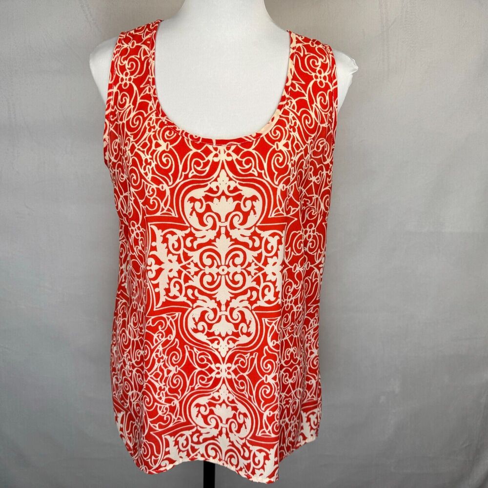 CS Focus Studio Women Blouse Sz S Red White Print Sleeveless